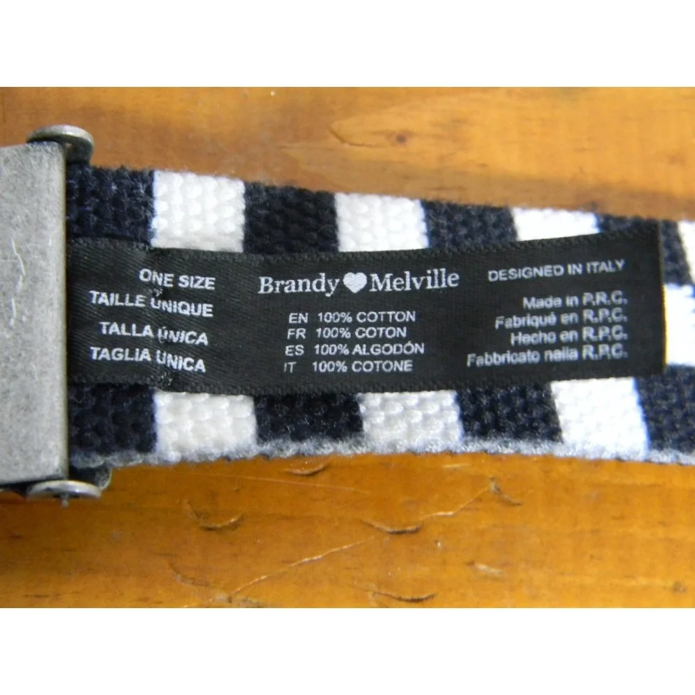 Brandy Melville Checkered Canvas Belt One Size Black White Silver Buckle Y2K